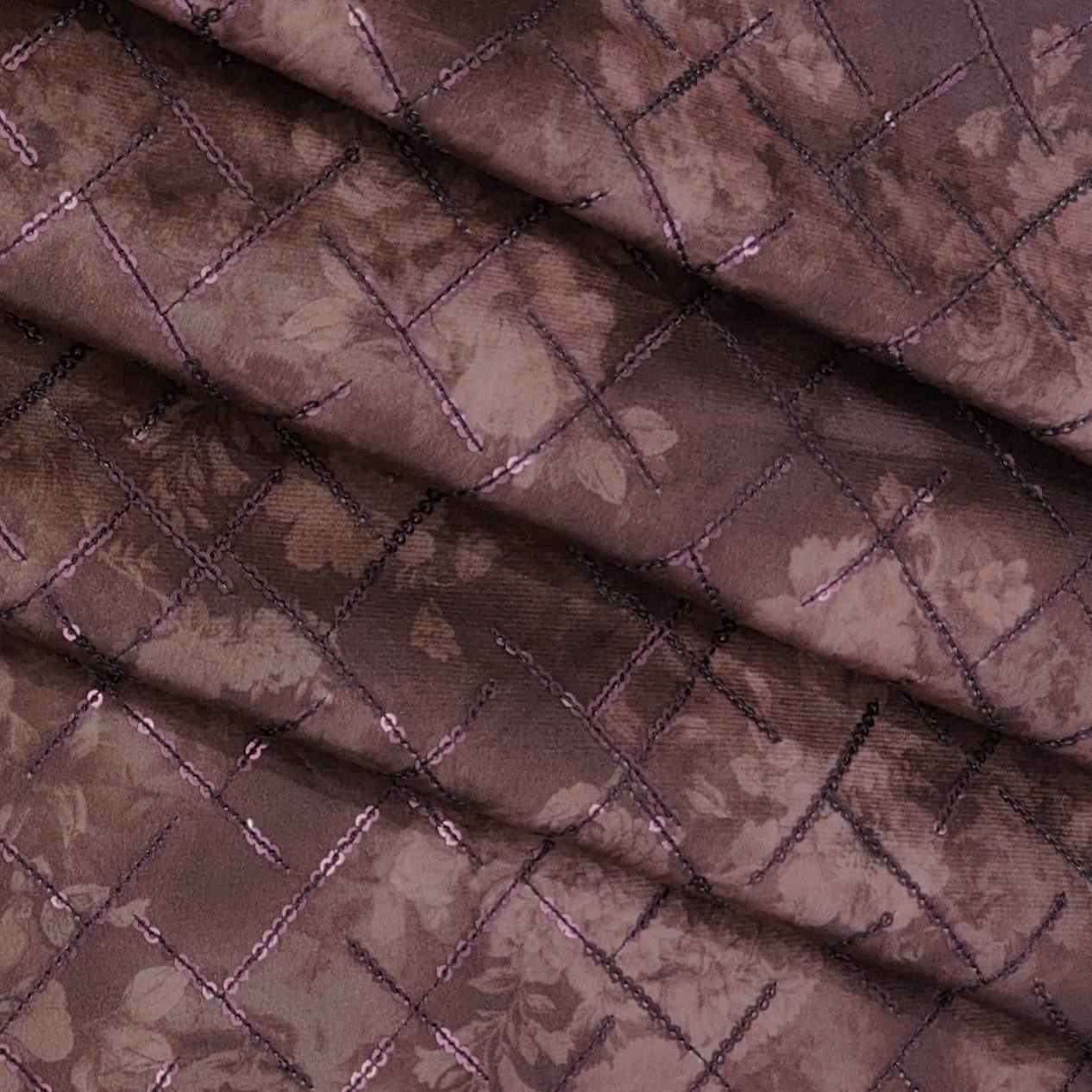 Achkan Fabric ManTire Velvet Fabric With Sequence Work Colour Coffee